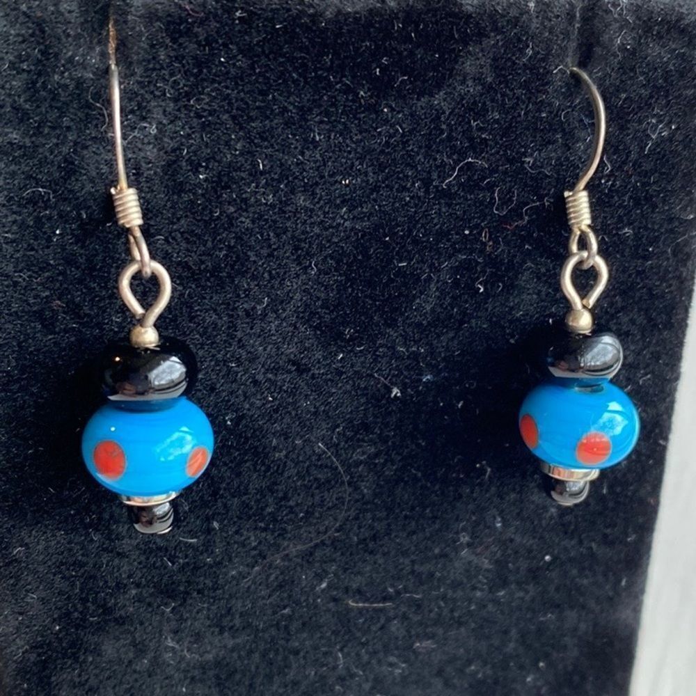 Brighton silver red, and blue beaded dangle drop earrings on‎ a French wire